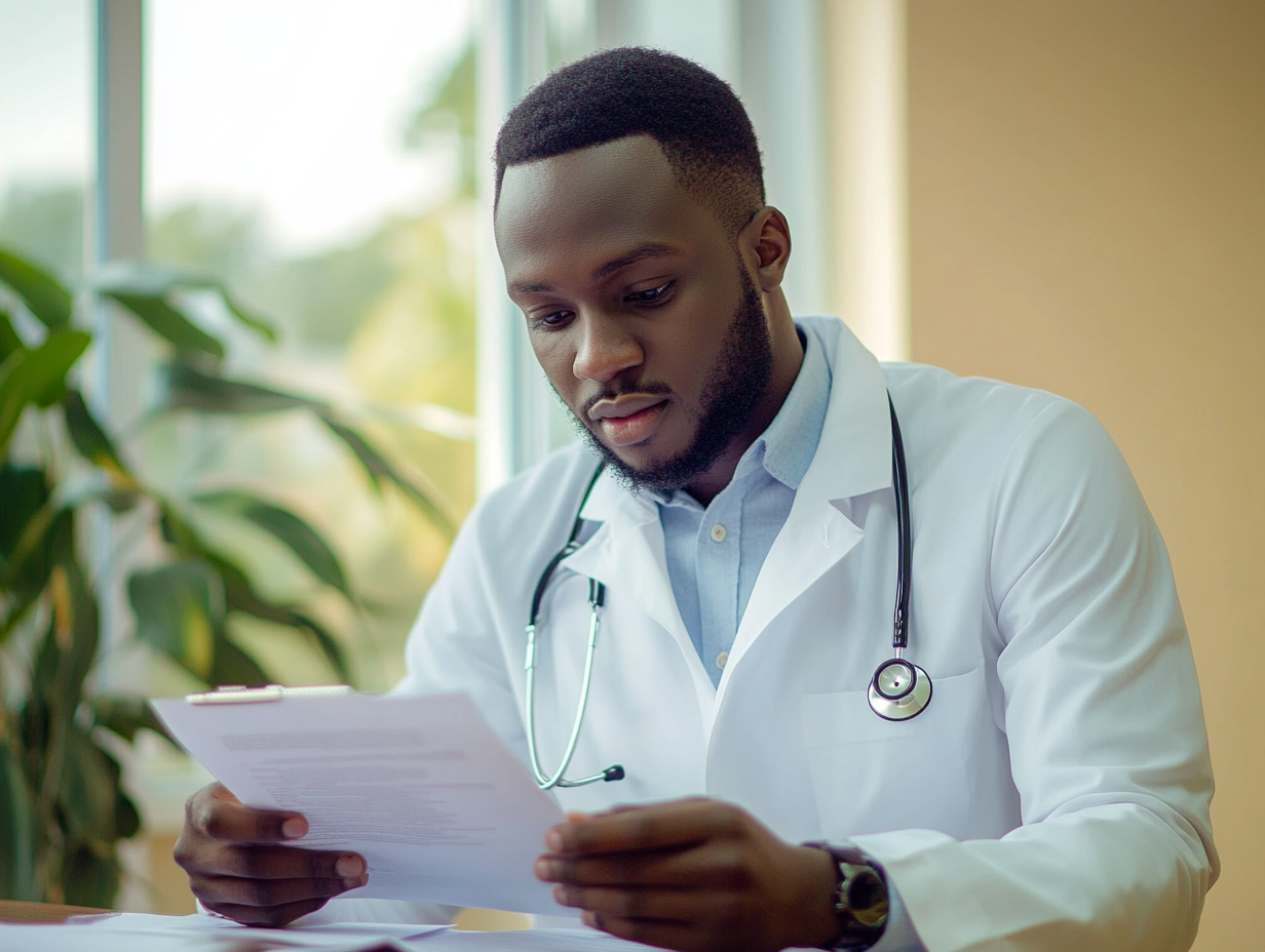 Healthcare professional reviewing patient documents